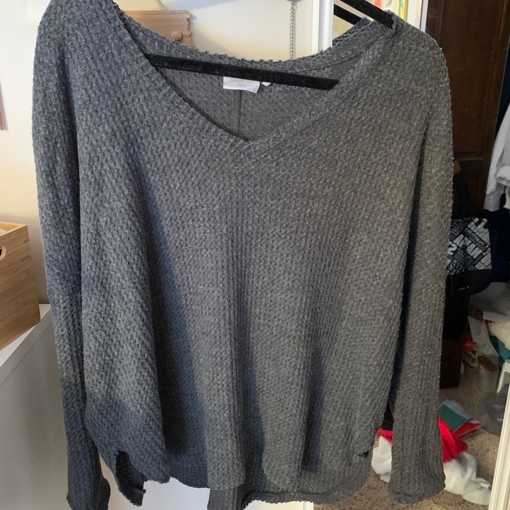 waffle knit urban outfitters grey sweater